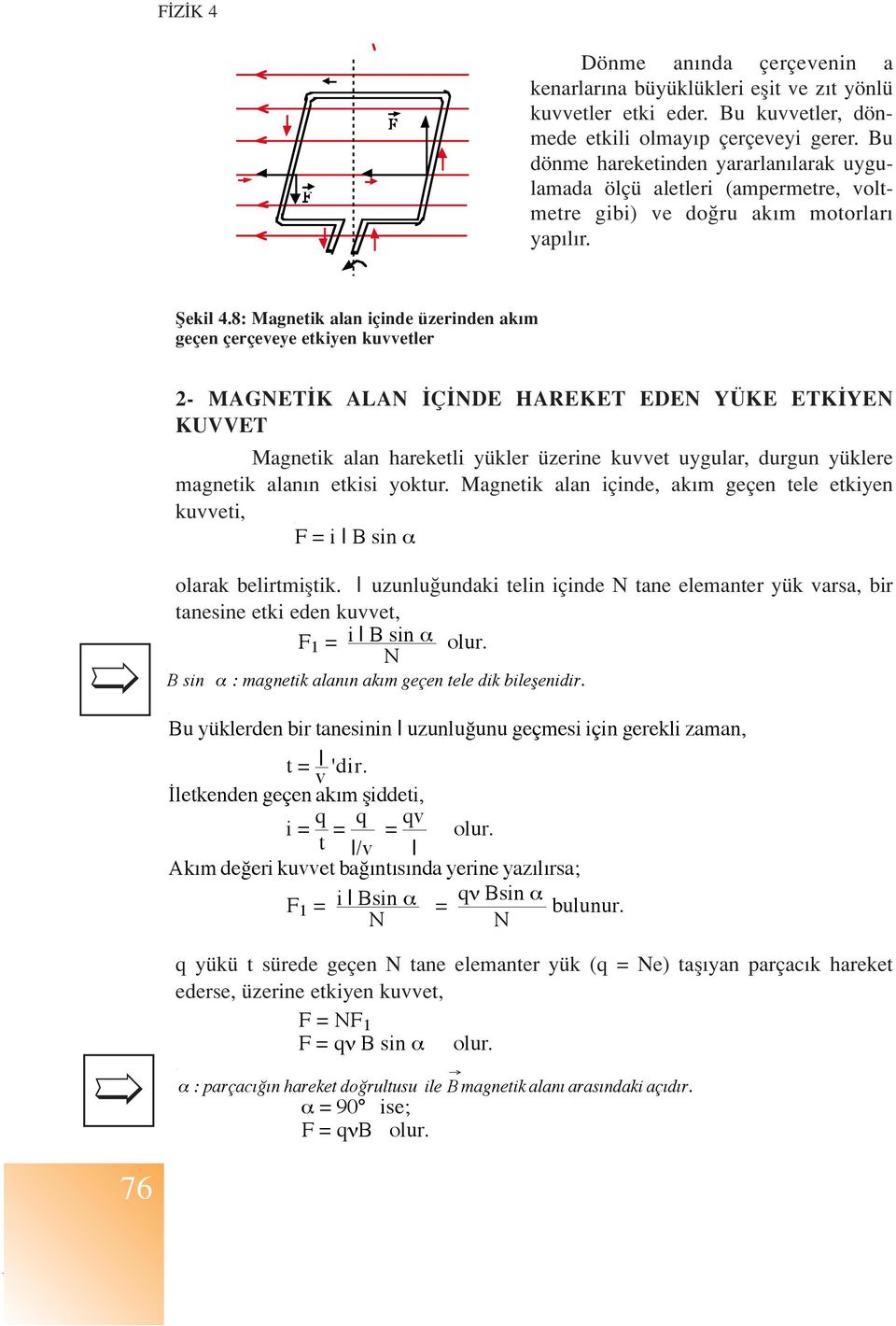 8: Magnetik alan içinde üzerinden ak m geçen çerçeveye etkiyen kuvvetler 2- MAGNET K ALAN Ç NDE HAREKET EDEN YÜKE ETK YEN KUVVET Magnetik alan hareketli yükler üzerine kuvvet uygular, durgun yüklere