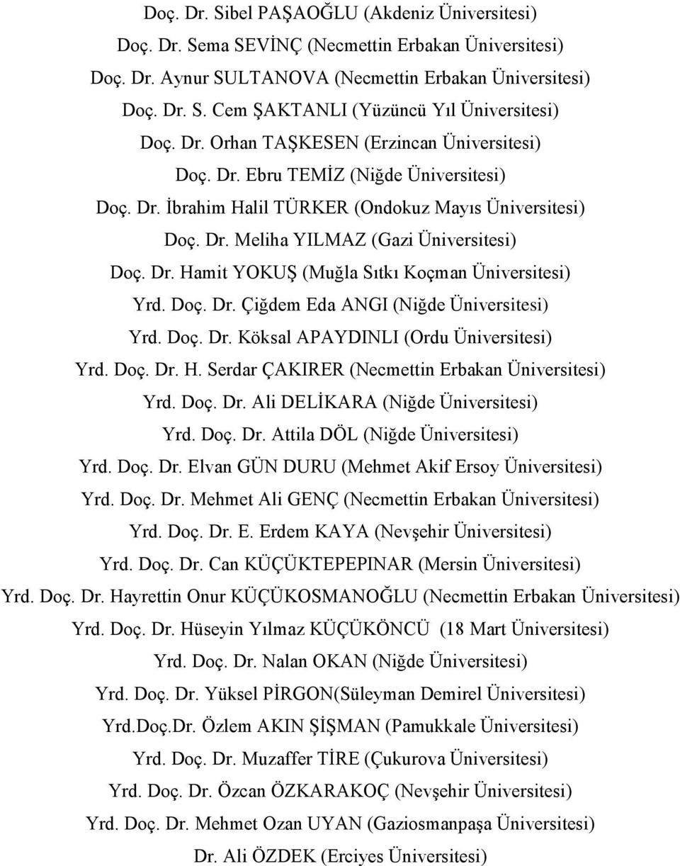 Doç. Dr. Çiğdem Eda ANGI (Niğde Üniversitesi) Yrd. Doç. Dr. Köksal APAYDINLI (Ordu Üniversitesi) Yrd. Doç. Dr. H. Serdar ÇAKIRER (Necmettin Erbakan Üniversitesi) Yrd. Doç. Dr. Ali DELİKARA (Niğde Üniversitesi) Yrd.