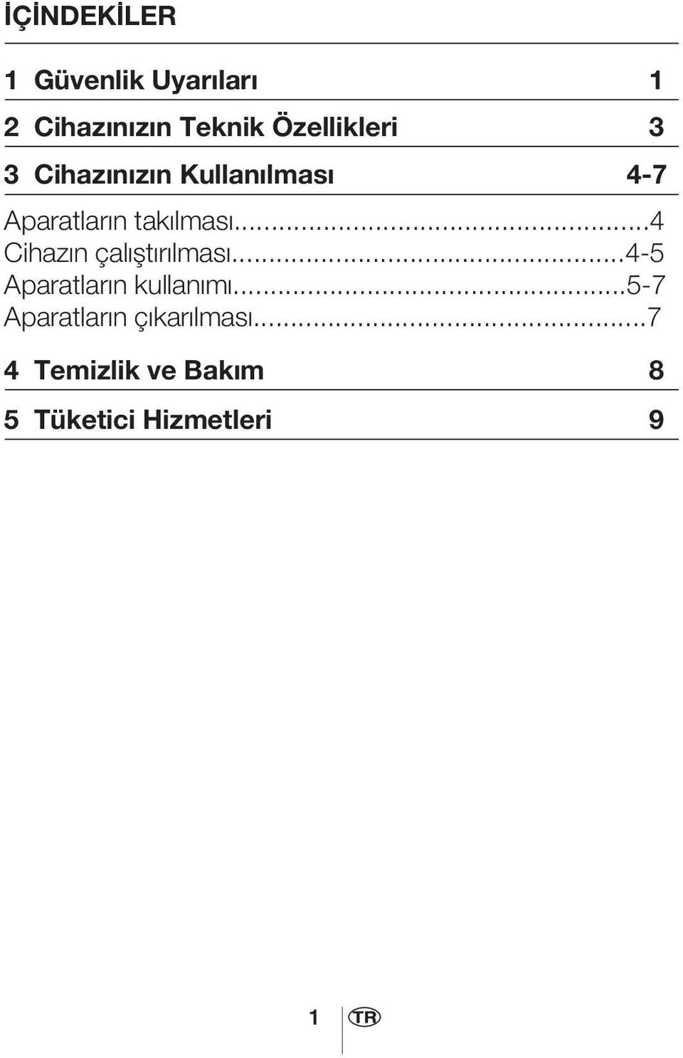 lmas...4 Cihaz n çal flt r lmas...4-5 Aparatlar n kullan m.