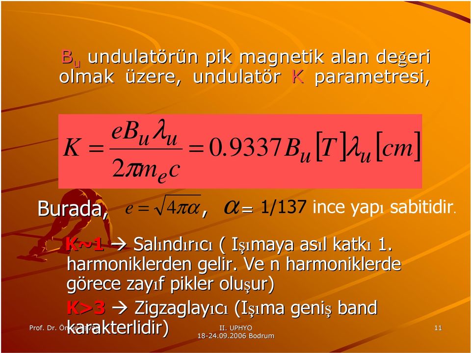 K~1 Salınd ndırıcı ( Işımaya asıl l katkı 1. harmoniklerden gelir.