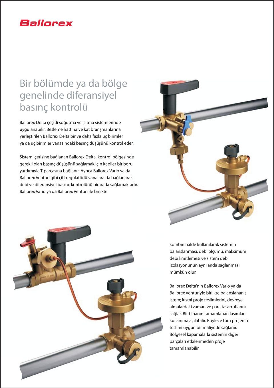 Sistem içerisine baðlanan Ballorex Delta, kontrol bölgesinde gerekli olan basýnç düþüþünü saðlamak için kapiler bir boru yardýmýyla T-parçasýna baðlanýr.