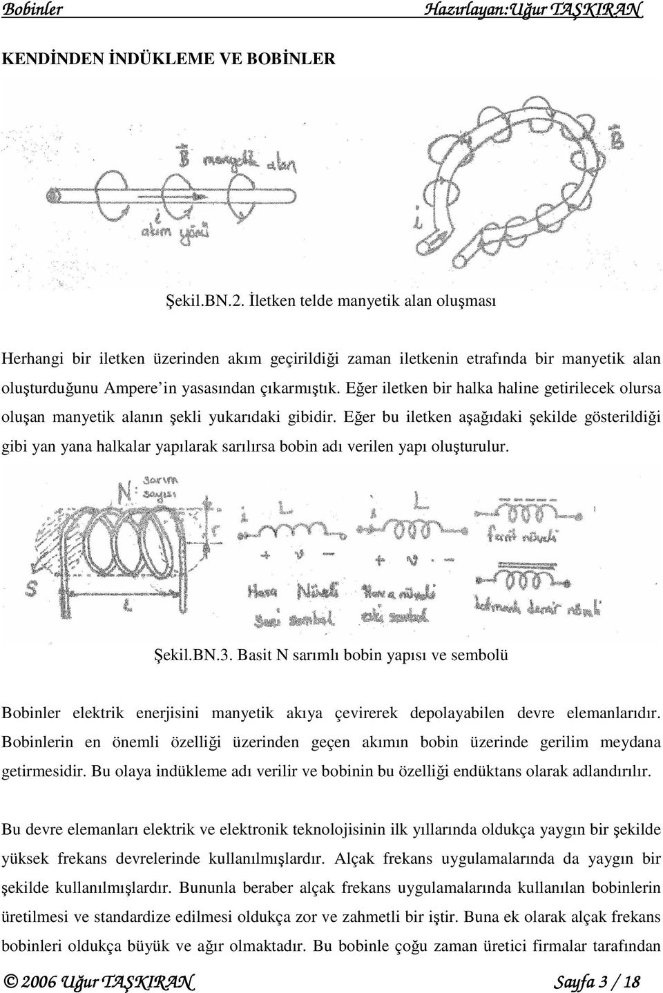 Eğer bu ileken aşağıdaki şekilde göserilği gibi yan yana halkalar yapılarak sarılırsa bobin adı verilen yapı oluşurulur. Şekil.B.3.