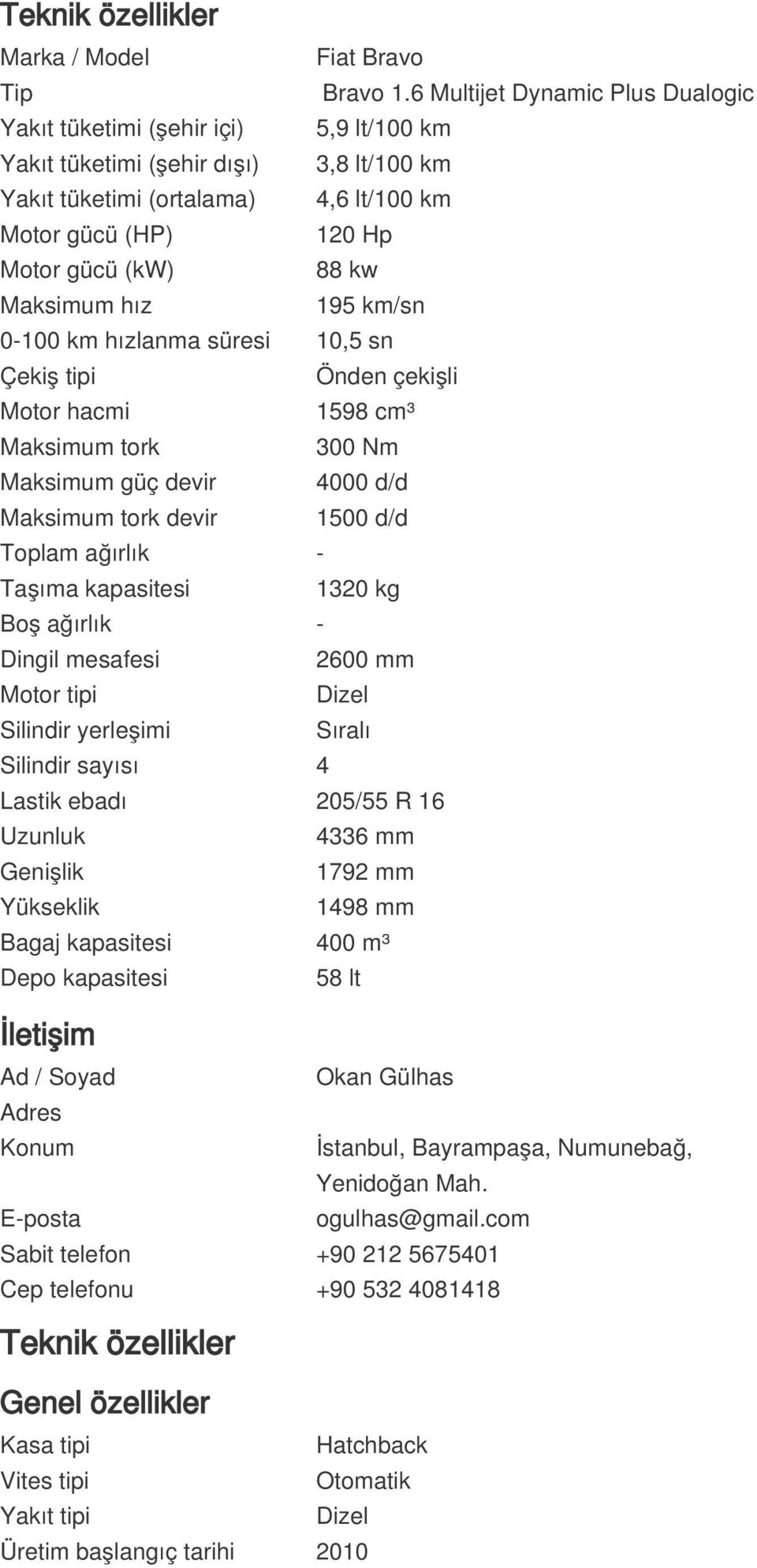 kw Maksimum hız 195 km/sn 0-100 km hızlanma süresi 10,5 sn Çekiş tipi Önden çekişli Motor hacmi 1598 cm³ Maksimum tork 300 Nm Maksimum güç devir 4000 d/d Maksimum tork devir 1500 d/d Toplam ağırlık -