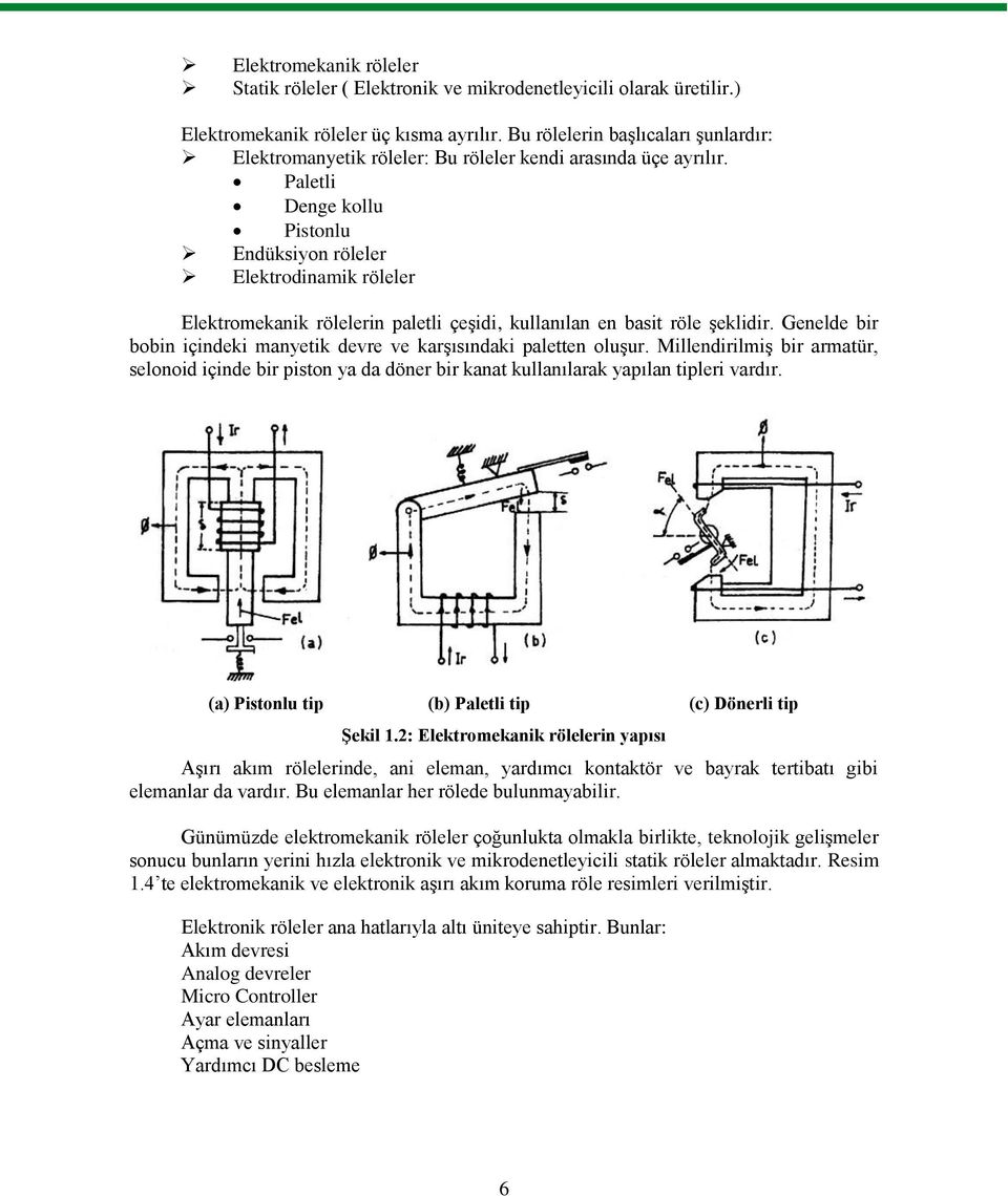 Paletli Denge kollu Pistonlu Endüksiyon röleler Elektrodinamik röleler Elektromekanik rölelerin paletli çeşidi, kullanılan en basit röle şeklidir.