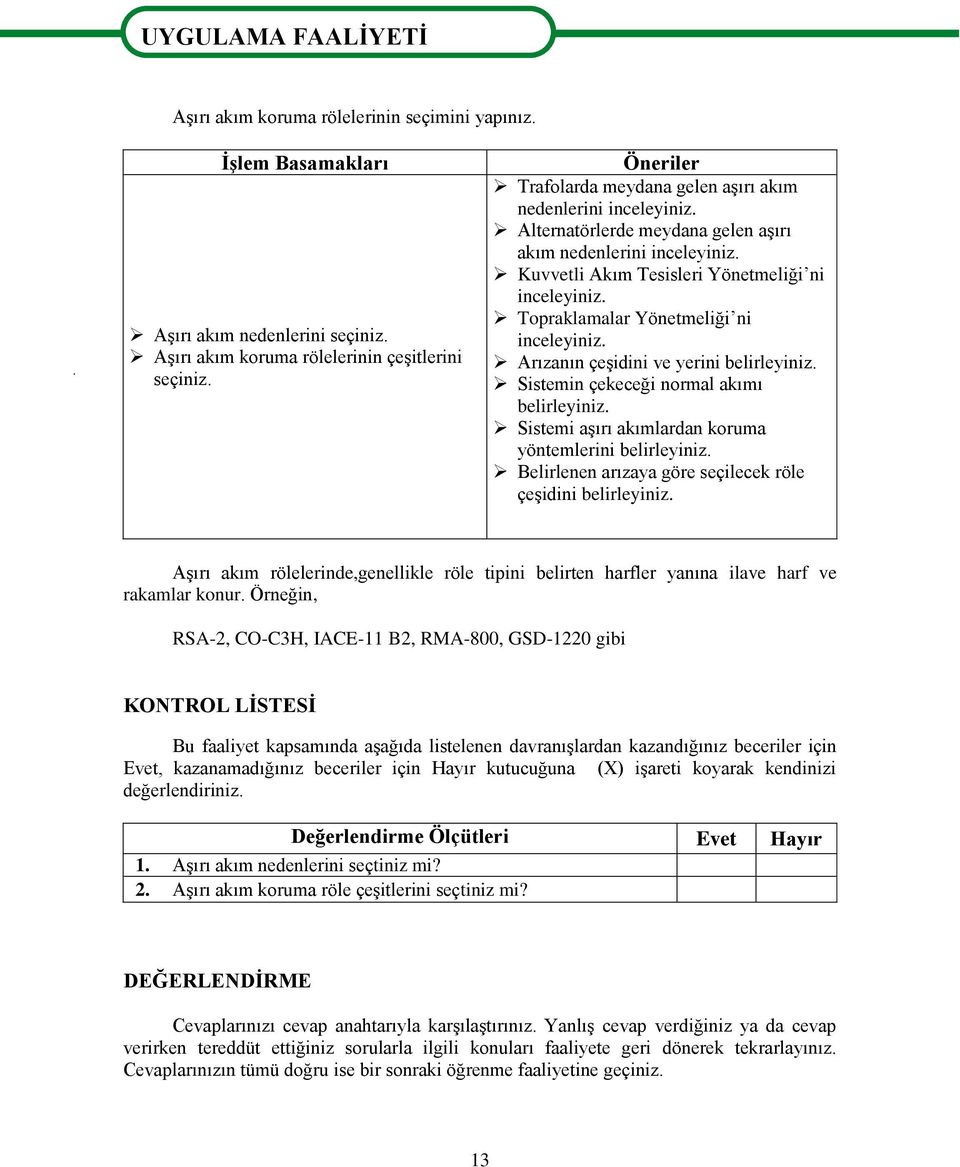 Topraklamalar Yönetmeliği ni inceleyiniz. Arızanın çeşidini ve yerini belirleyiniz. Sistemin çekeceği normal akımı belirleyiniz. Sistemi aşırı akımlardan koruma yöntemlerini belirleyiniz.