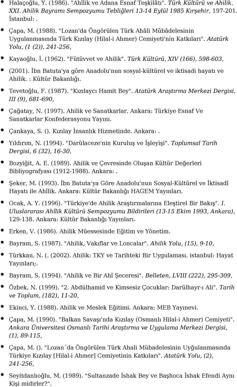 Türk Kültürü, XIV (166), 598-603, (2001). İbn Batuta'ya göre Anadolu'nun sosyal-kültürel ve iktisadi hayatı ve Ahilik. : Kültür Bakanlığı. Tevetoğlu, F. (1987). "Kızılaycı Hamit Bey".