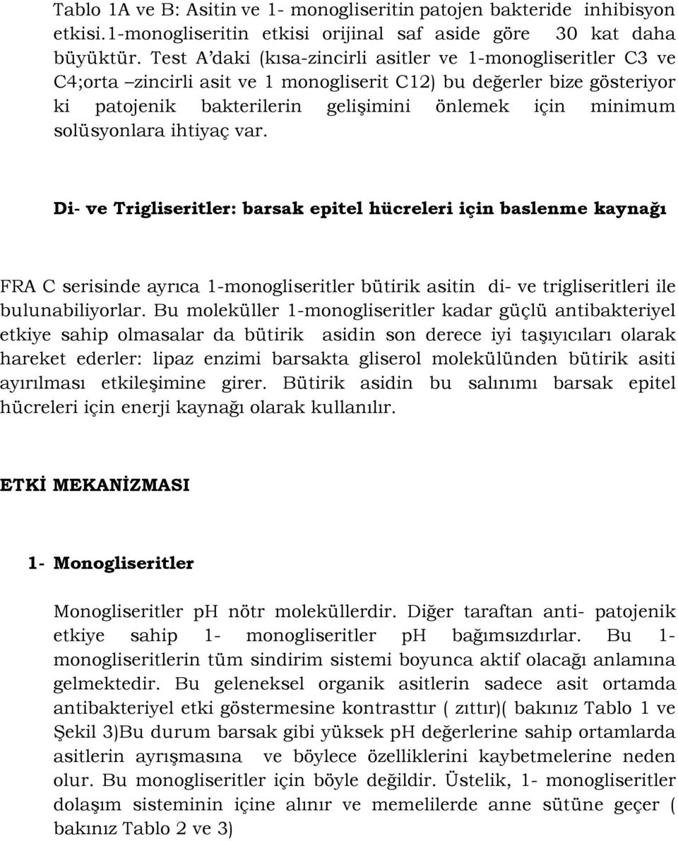 solüsyonlara ihtiyaç var. Di- ve Trigliseritler: barsak epitel hücreleri için baslenme kaynağı FRA C serisinde ayrıca 1-monogliseritler bütirik asitin di- ve trigliseritleri ile bulunabiliyorlar.