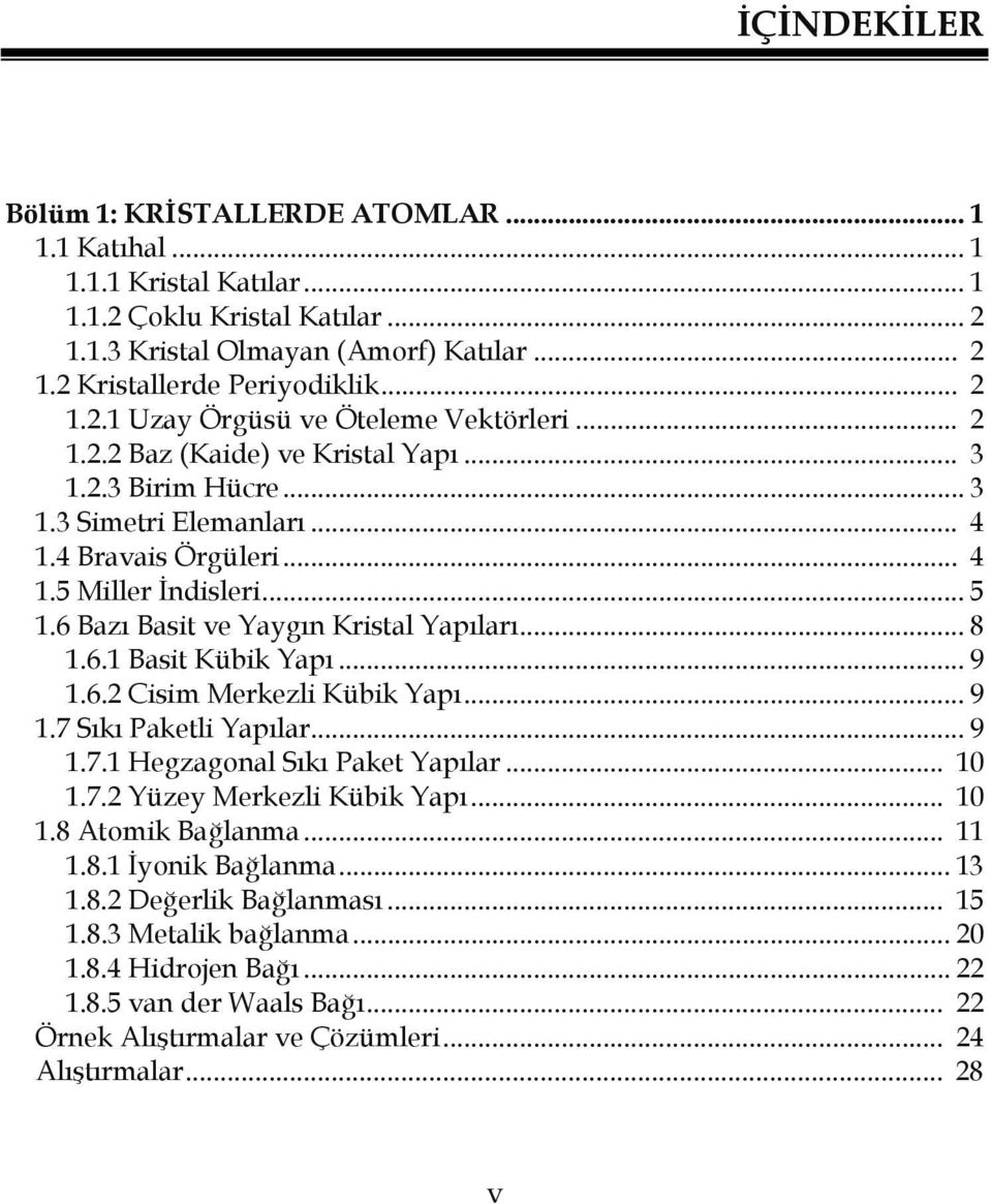 6 Bazı Basit ve Yaygın Kristal Yapıları... 8 1.6.1 Basit Kübik Yapı... 9 1.6.2 Cisim Merkezli Kübik Yapı... 9 1.7 Sıkı Paketli Yapılar... 9 1.7.1 Hegzagonal Sıkı Paket Yapılar... 10 1.7.2 Yüzey Merkezli Kübik Yapı.