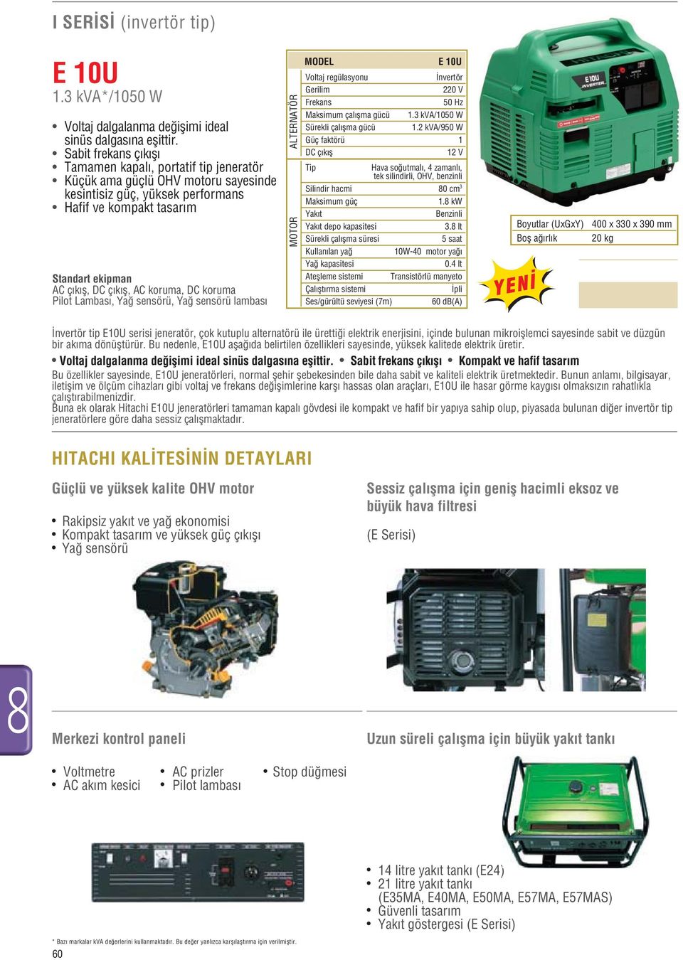 depo kapasitesi E U nvertör 5 Hz.3 kva/5 W.2 kva/95 W 2 V 8 cm 3.8 kw 3.8 lt 5 saat.