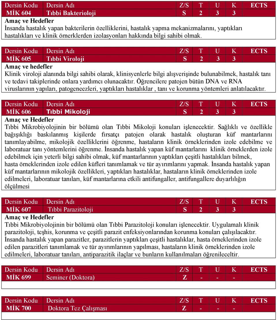 605 Tıbbi Viroloji S 2 3 3 Amaç ve hedefler Klinik viroloji alanında bilgi sahibi olarak, klinisyenlerle bilgi alışverişinde bulunabilmek, hastalık tanı ve tedavi takiplerinde onlara yardımcı