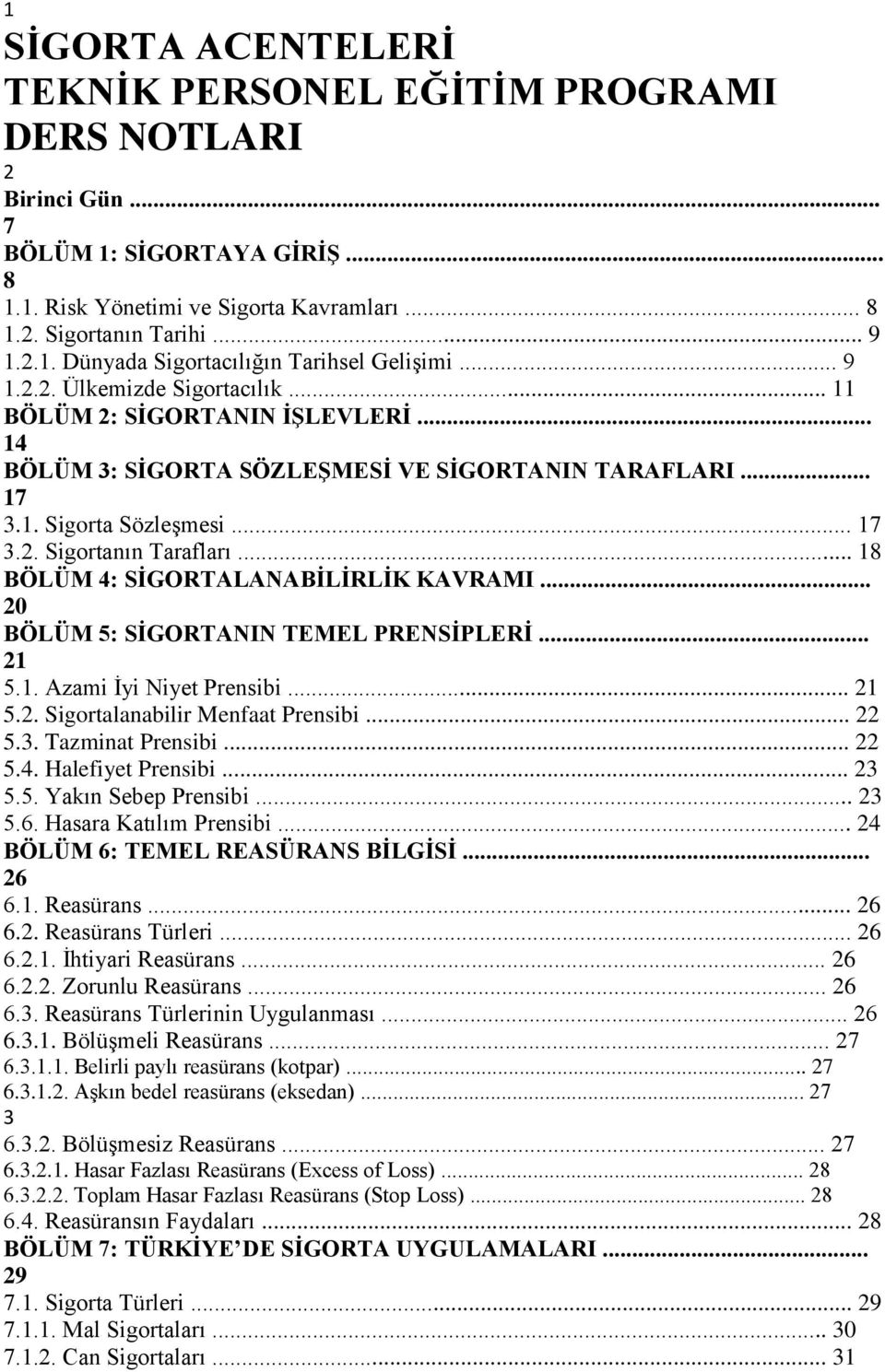 .. 18 BÖLÜM 4: SĠGORTALANABĠLĠRLĠK KAVRAMI... 20 BÖLÜM 5: SĠGORTANIN TEMEL PRENSĠPLERĠ... 21 5.1. Azami İyi Niyet Prensibi... 21 5.2. Sigortalanabilir Menfaat Prensibi... 22 5.3. Tazminat Prensibi.