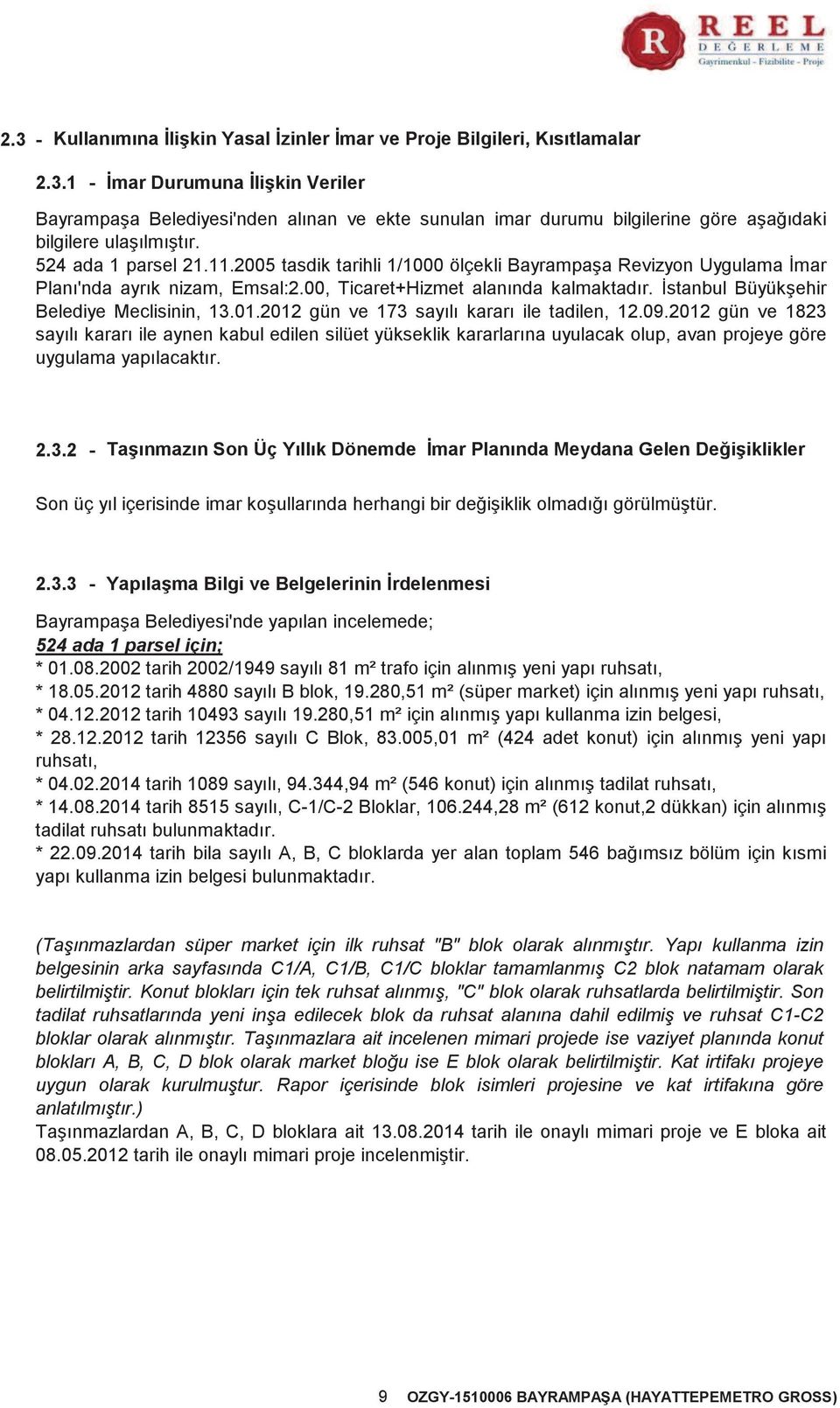 İstanbul Büyükşehir Belediye Meclisinin, 13.01.2012 gün ve 173 sayılı kararı ile tadilen, 12.09.