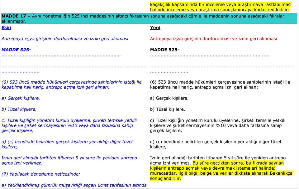 Antrepoya eşya girişinin durdurulması ve iznin geri alınması MADDE 525-.