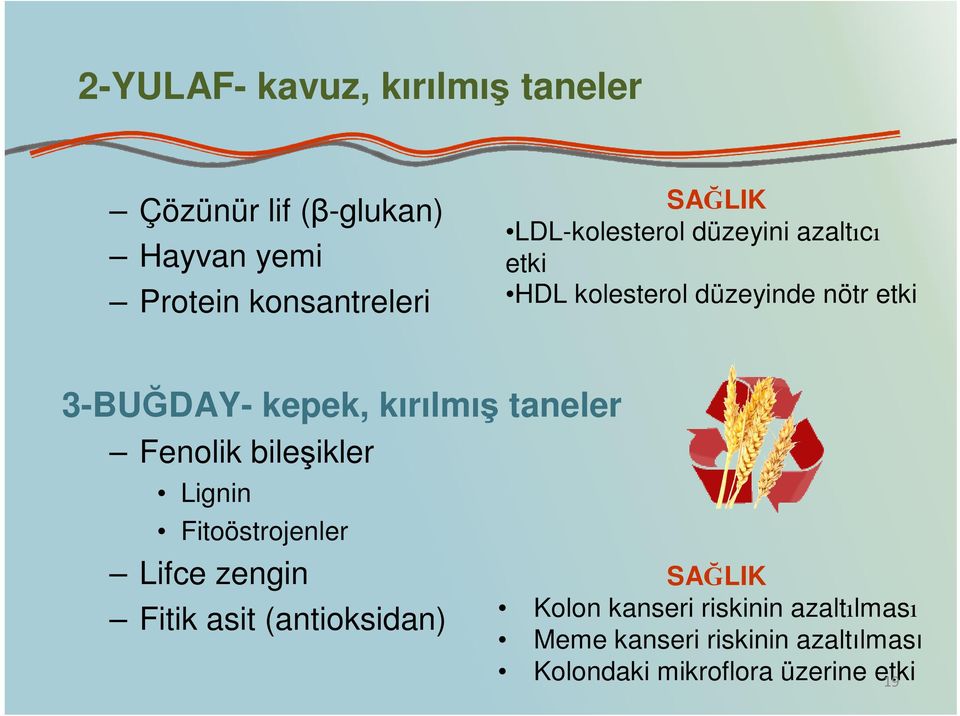 taneler Fenolik bileşikler Lignin Fitoöstrojenler Lifce zengin Fitik asit (antioksidan) SAĞLIK