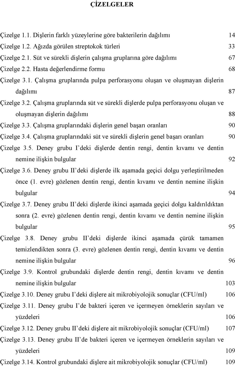 3. Çalışma gruplarındaki dişlerin genel başarı oranları 90 Çizelge 3.4. Çalışma gruplarındaki süt ve sürekli dişlerin genel başarı oranları 90 Çizelge 3.5.