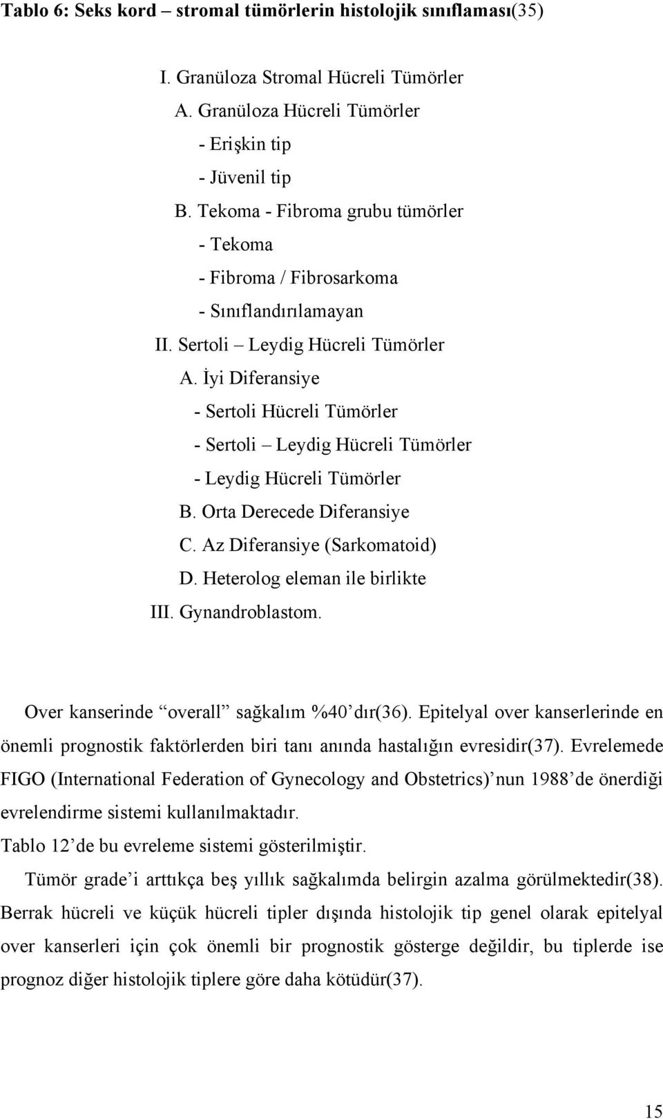 İyi Diferansiye - Sertoli Hücreli Tümörler - Sertoli Leydig Hücreli Tümörler - Leydig Hücreli Tümörler B. Orta Derecede Diferansiye C. Az Diferansiye (Sarkomatoid) D.