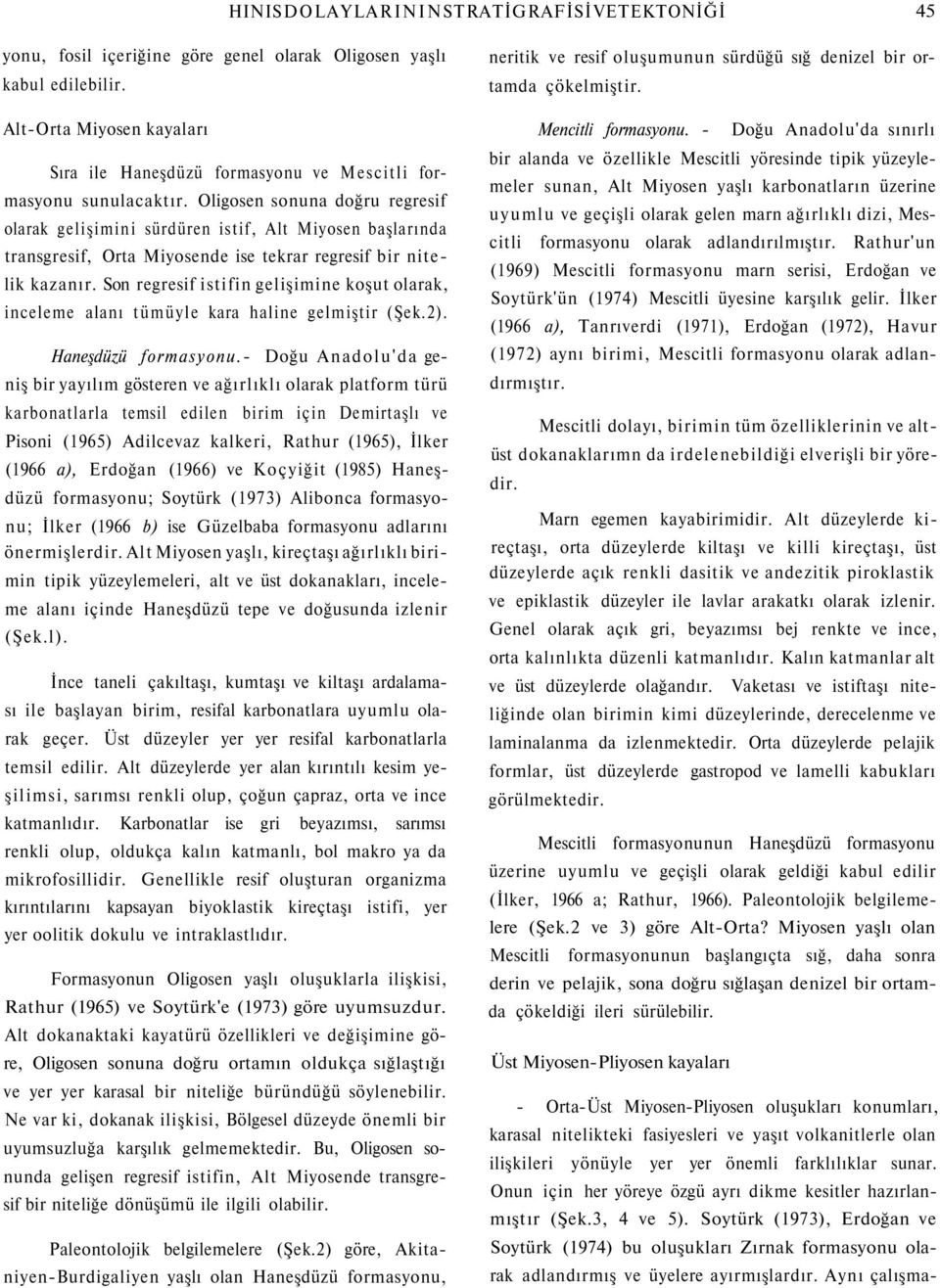 Oligosen sonuna doğru regresif olarak gelişimini sürdüren istif, Alt Miyosen başlarında transgresif, Orta Miyosende ise tekrar regresif bir nitelik kazanır.