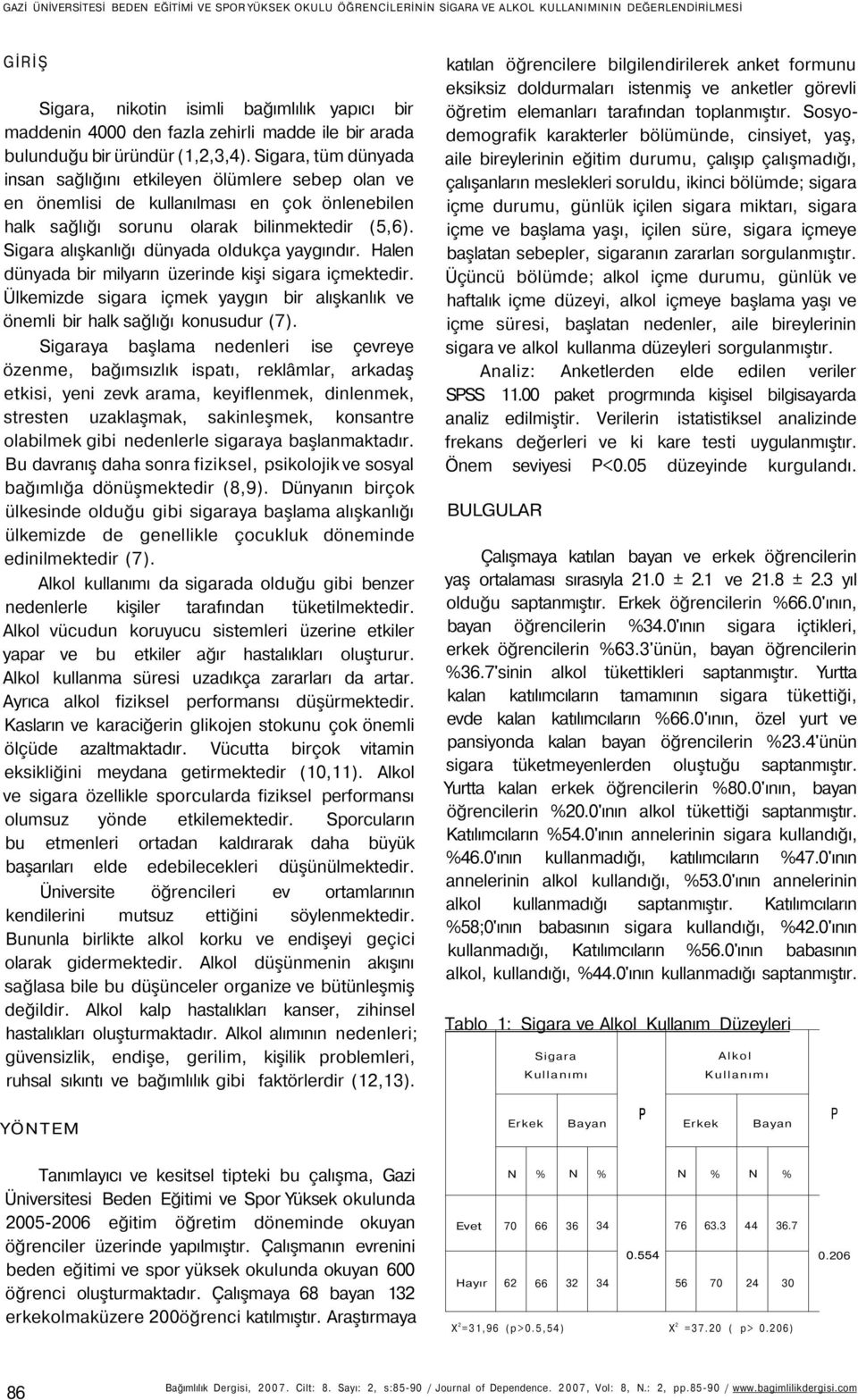 Sigara, tüm dünyada insan sağlığını etkileyen ölümlere sebep olan ve en önemlisi de kullanılması en çok önlenebilen halk sağlığı sorunu olarak bilinmektedir (5,).