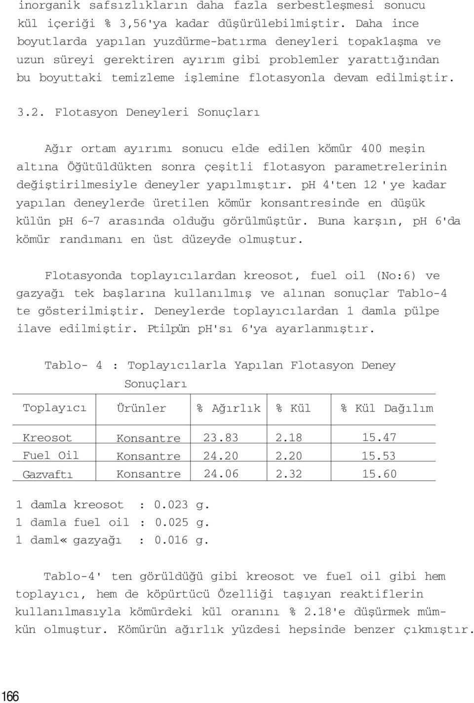 Flotasyon Deneyleri Sonuçları Ağır ortam ayırımı sonucu elde edilen kömür 400 meşin altına Öğütüldükten sonra çeşitli flotasyon parametrelerinin değiştirilmesiyle deneyler yapılmıştır.