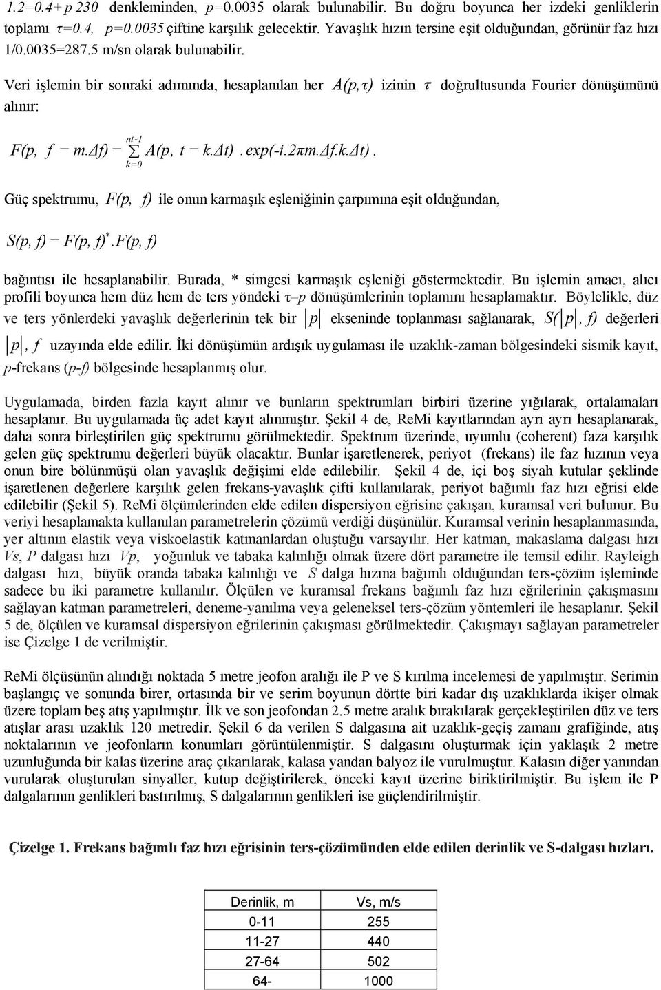 Veri işlemin bir sonraki adımında, hesaplanılan her A(p,τ) izinin τ doğrultusunda Fourier dönüşümünü alınır: nt-1 F(p, f = m. f)= A(p, t = k. t).