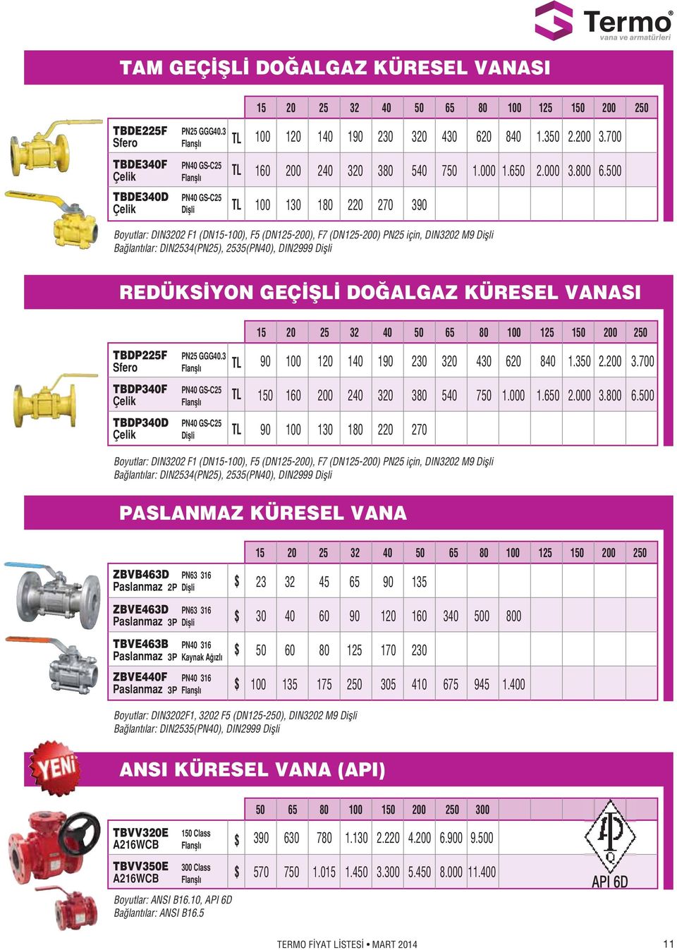 500 TBDE340D PN40 GS-C25 100 130 180 220 270 390 Boyutlar: DIN3202 F1 (DN15-100), F5 (DN125-200), F7 (DN125-200) PN25 için, DIN3202 M9 Ba lant lar: DIN2534(PN25), 2535(PN40), DIN2999 REDÜKS YON GEÇ