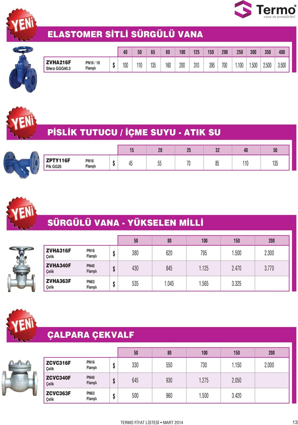 500 P SL K TUTUCU / ÇME SUYU - ATIK SU 15 20 25 32 40 50 ZPTY116F GG25 45 55 70 85 110 135 SÜRGÜLÜ VANA - YÜKSELEN M LL 50 80 100