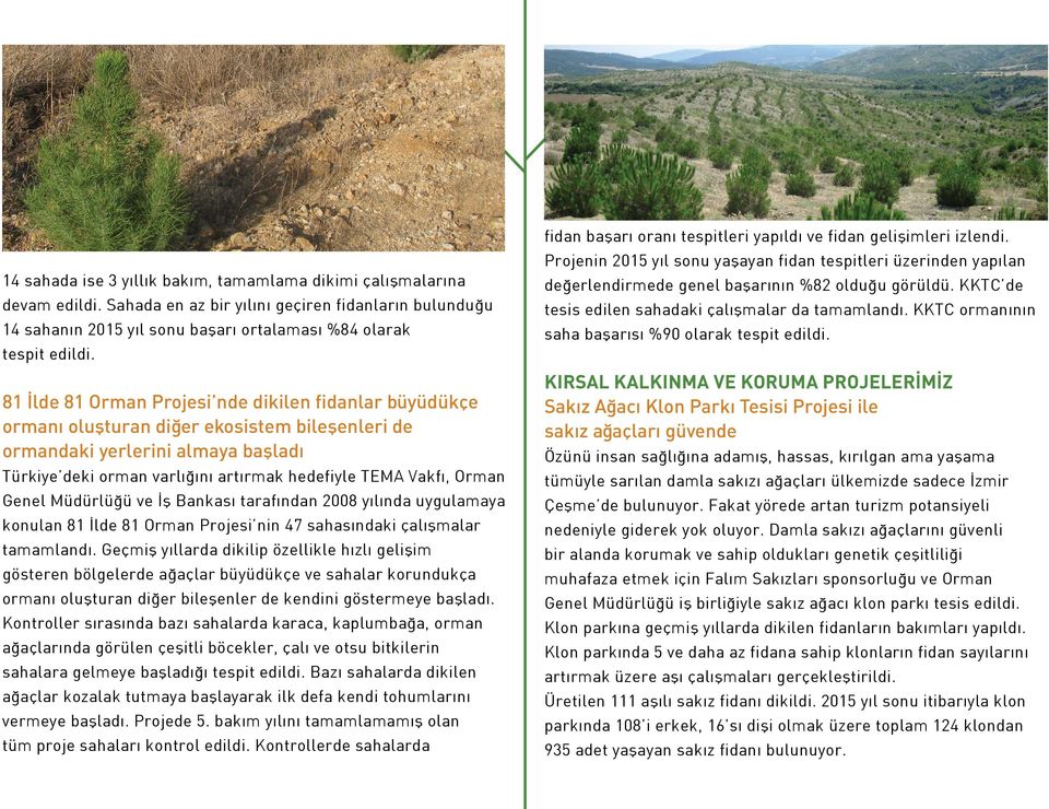 Orman Genel Müdürlüğü ve İş Bankası tarafından 2008 yılında uygulamaya konulan 81 İlde 81 Orman Projesi nin 47 sahasındaki çalışmalar tamamlandı.