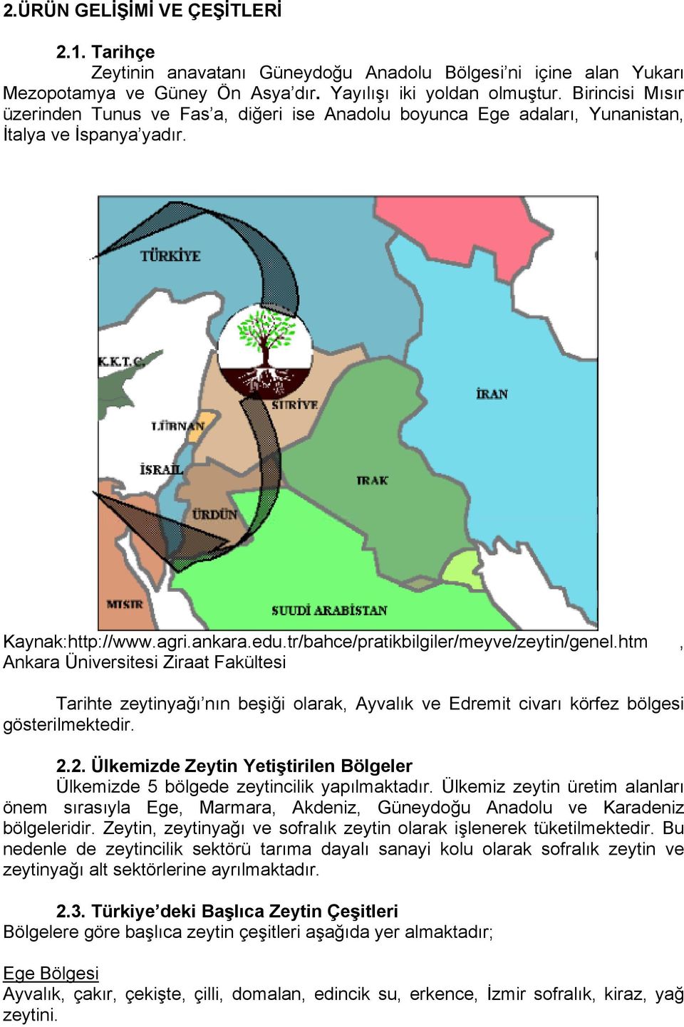 htm, Ankara Üniversitesi Ziraat Fakültesi Tarihte zeytinyağı nın beşiği olarak, Ayvalık ve Edremit civarı körfez bölgesi gösterilmektedir. 2.