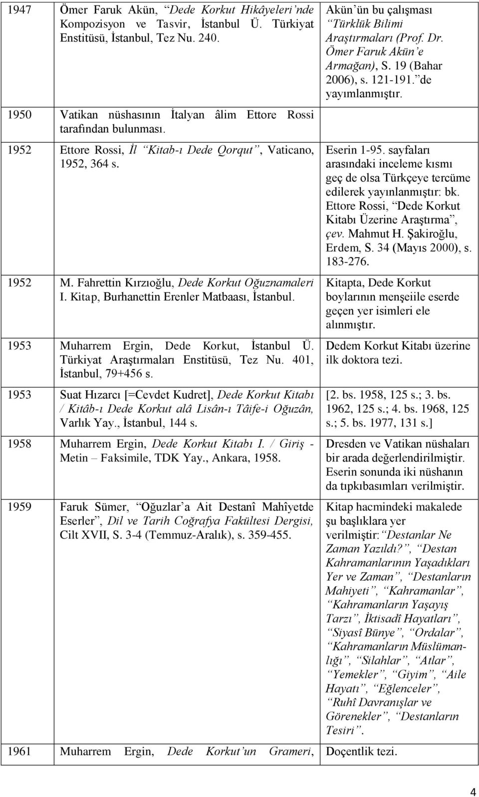 1953 Muharrem Ergin, Dede Korkut, İstanbul Ü. Türkiyat Araştırmaları Enstitüsü, Tez Nu. 401, İstanbul, 79+456 s.