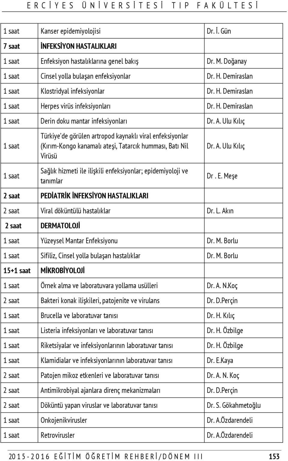 Ulu Kılıç 1 saat 1 saat Türkiye de görülen artropod kaynaklı viral enfeksiyonlar (Kırım-Kongo kanamalı ateşi, Tatarcık humması, Batı Nil Virüsü Sağlık hizmeti ile ilişkili enfeksiyonlar;