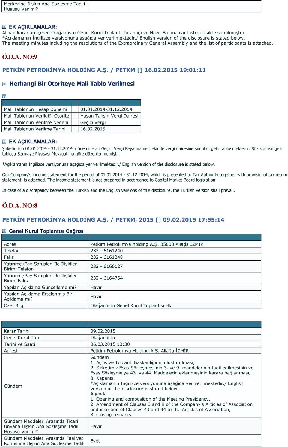 2015 19:01:11 Herhangi Bir Otoriteye Mali Tablo Verilmesi Mali Tablonun Hesap Dönemi : 01.01.2014-31.12.