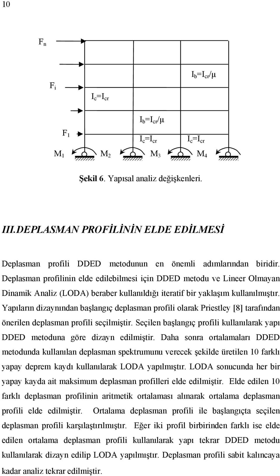 Deplasman proflnn elde edleblmes çn DDED metodu ve Lneer Olmayan Dnamk Analz (LODA) beraber kullanıldığı teratf br yaklaşım kullanılmıştır.