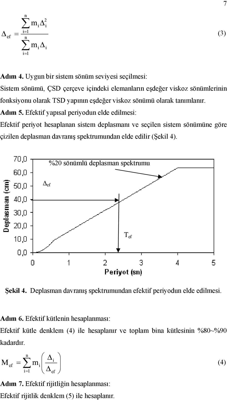 Efektf yapısal peryodun elde edlmes: Efektf peryot hesaplanan sstem deplasmanı ve seçlen sstem sönümüne göre çzlen deplasman davranış spektrumundan elde edlr (Şekl 4).