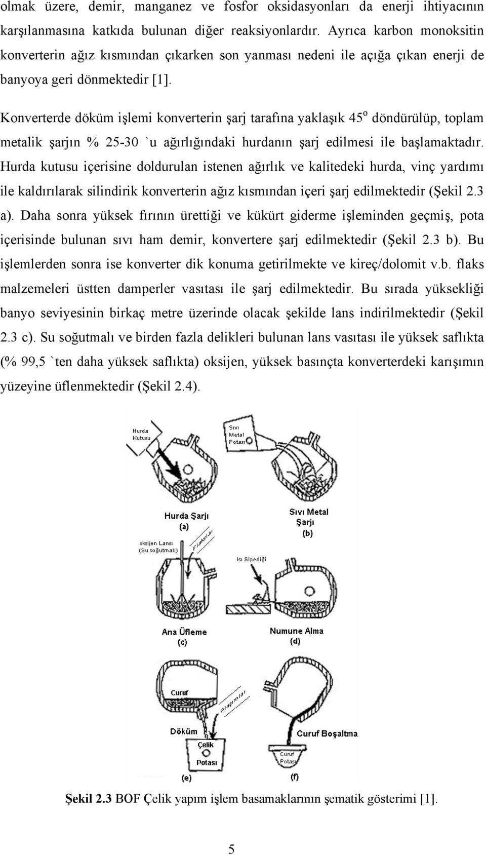 Konverterde döküm işlemi konverterin şarj tarafına yaklaşık 45 o döndürülüp, toplam metalik şarjın % 25-30 `u ağırlığındaki hurdanın şarj edilmesi ile başlamaktadır.