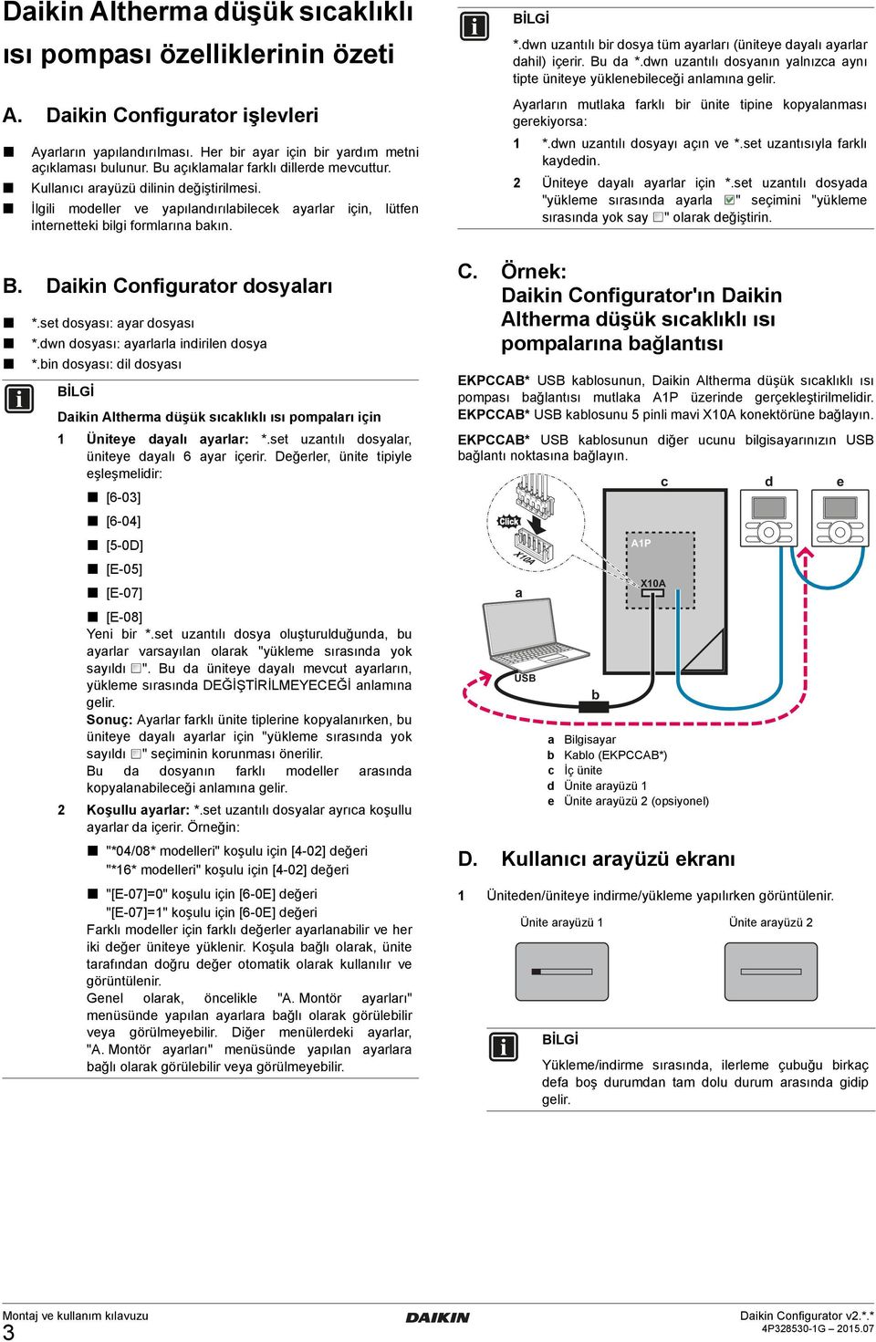 Daikin Configurator dosyaları *.set dosyası: ayar dosyası *.dwn dosyası: ayarlarla indirilen dosya *.