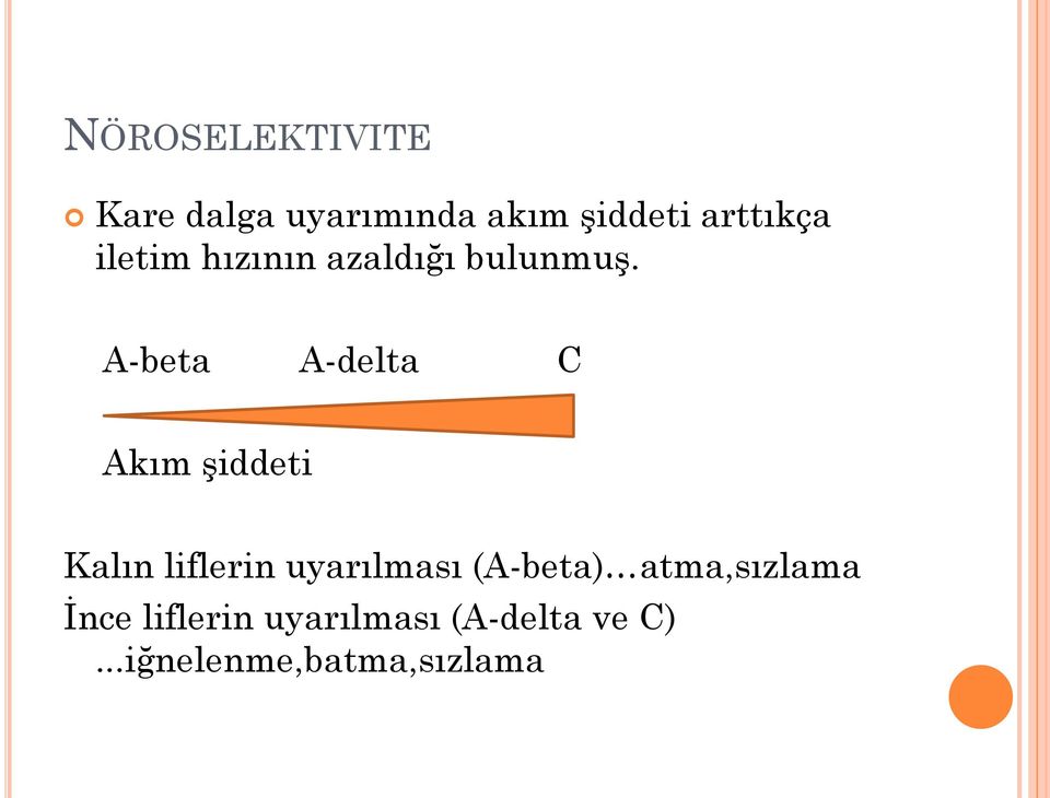 A-beta A-delta C Akım Ģiddeti Kalın liflerin uyarılması