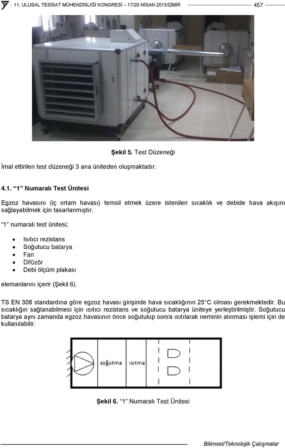 1 numaralı test ünitesi; Isıtıcı rezistans Soğutucu batarya Fan Difüzör Debi ölçüm plakası elemanlarını içerir (Şekil 6).