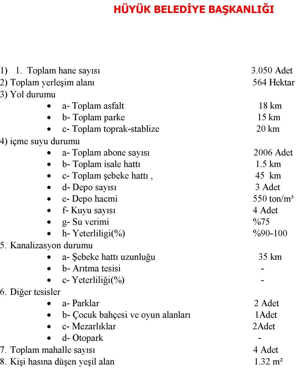 sayısı 2006 Adet b- Toplam isale hattı 1.