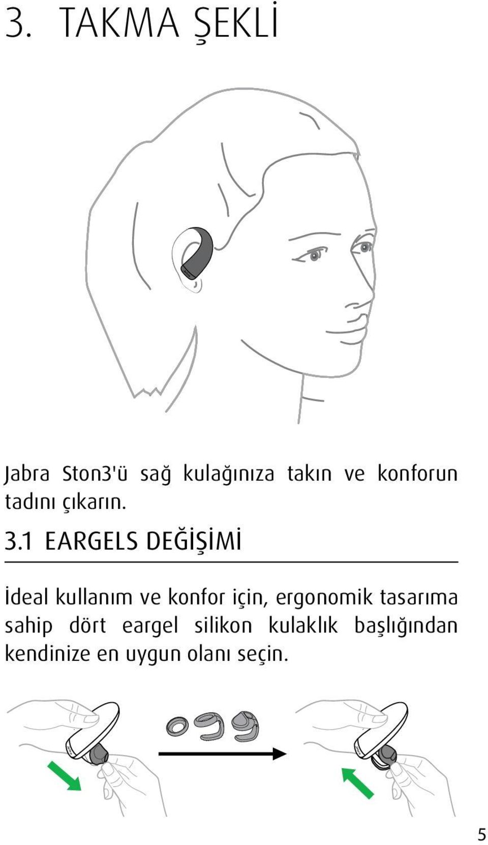 1 EARGELS DEĞİŞİMİ İdeal kullanım ve konfor için,