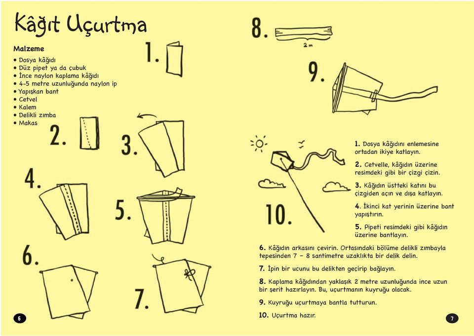 İkinci kat yerinin üzerine bant yapıştırın. 5. Pipeti resimdeki gibi kâğıdın üzerine bantlayın. 6. Kâğıdın arkasını çevirin.