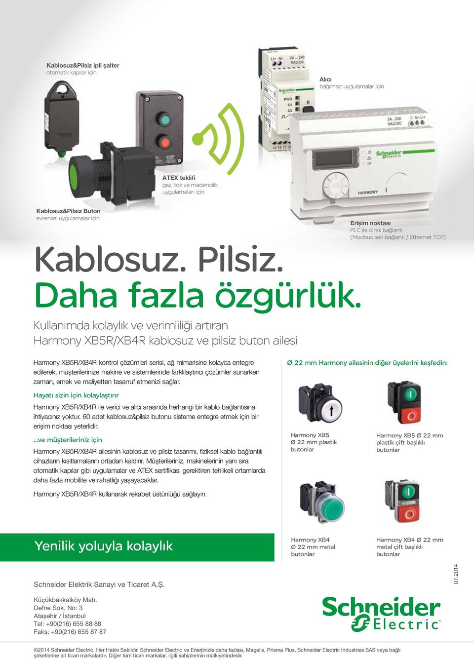 Kullanımda kolaylık ve verimliliği artıran Harmony XBR/XBR kablosuz ve pilsiz buton ailesi Erişim noktası PLC ile direk bağlantı (Modbus seri bağlantı / Ethernet TCP) Harmony XBR/XBR kontrol