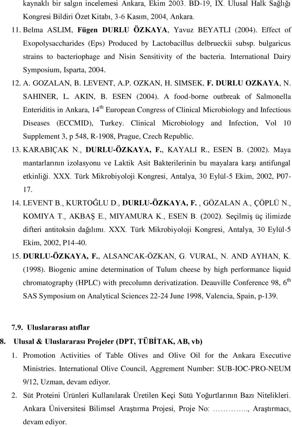 12. A. GOZALAN, B. LEVENT, A.P. OZKAN, H. SIMSEK, F. DURLU OZKAYA, N. SAHINER, L. AKIN, B. ESEN (2004).