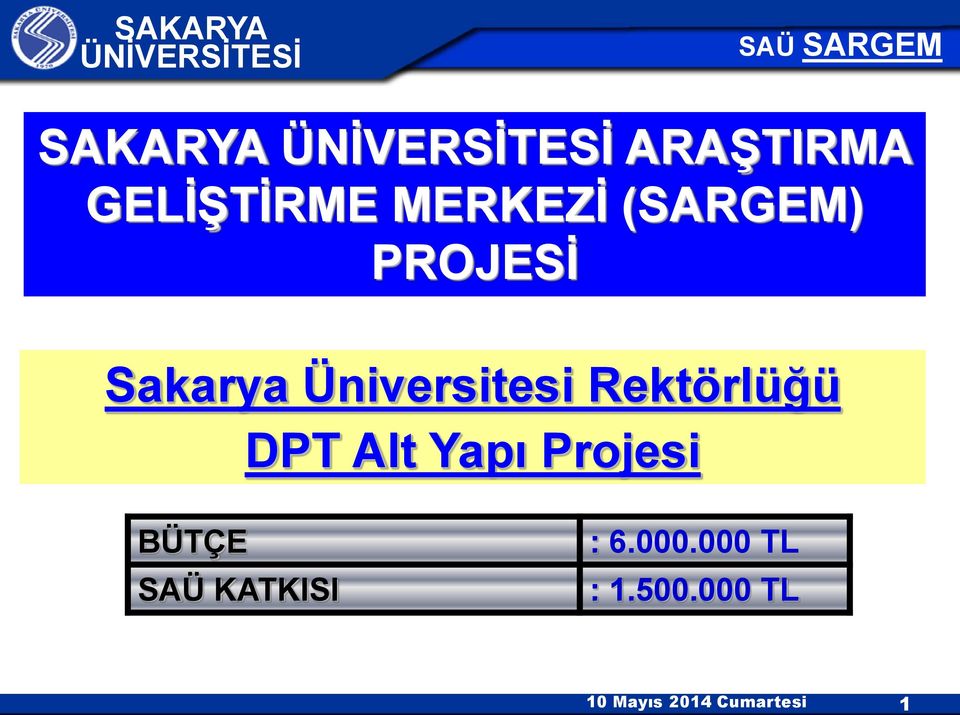 Rektörlüğü DPT Alt Yapı Projesi BÜTÇE SAÜ