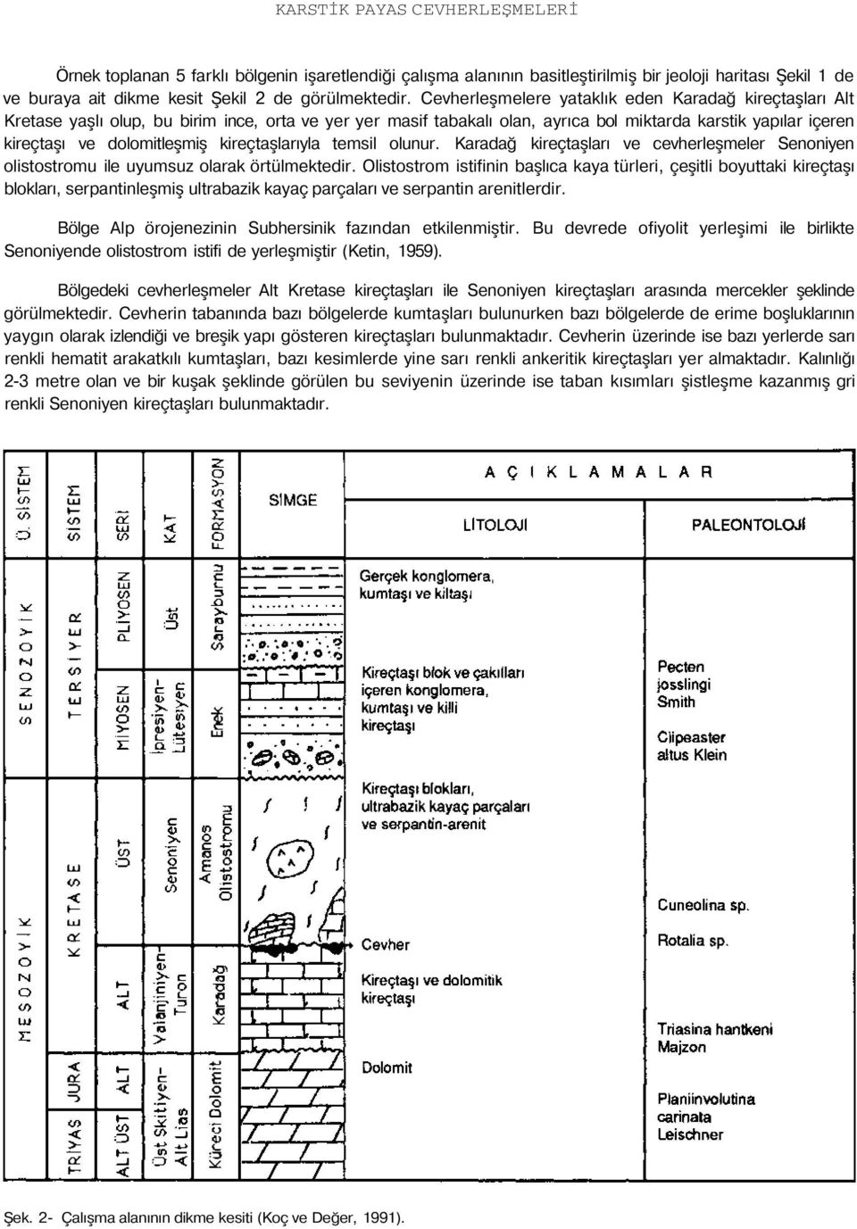 kireçtaşlarıyla temsil olunur. Karadağ kireçtaşları ve cevherleşmeler Senoniyen olistostromu ile uyumsuz olarak örtülmektedir.