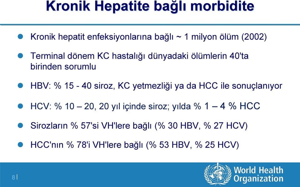 yetmezliği ya da HCC ile sonuçlanıyor HCV: % 10 20, 20 yıl içinde siroz; yılda % 1 4 % HCC