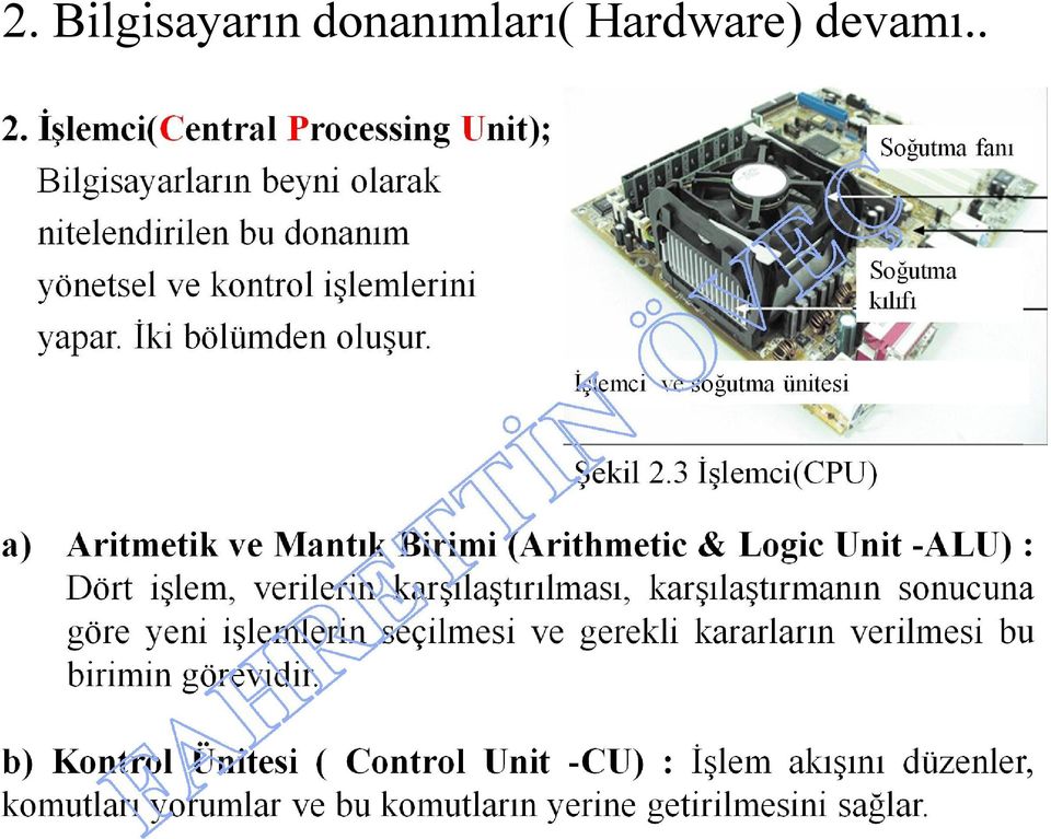 İşlemci ve soğutma ünitesi Soğutma fanı Soğutma kılıfı Şekil 2.