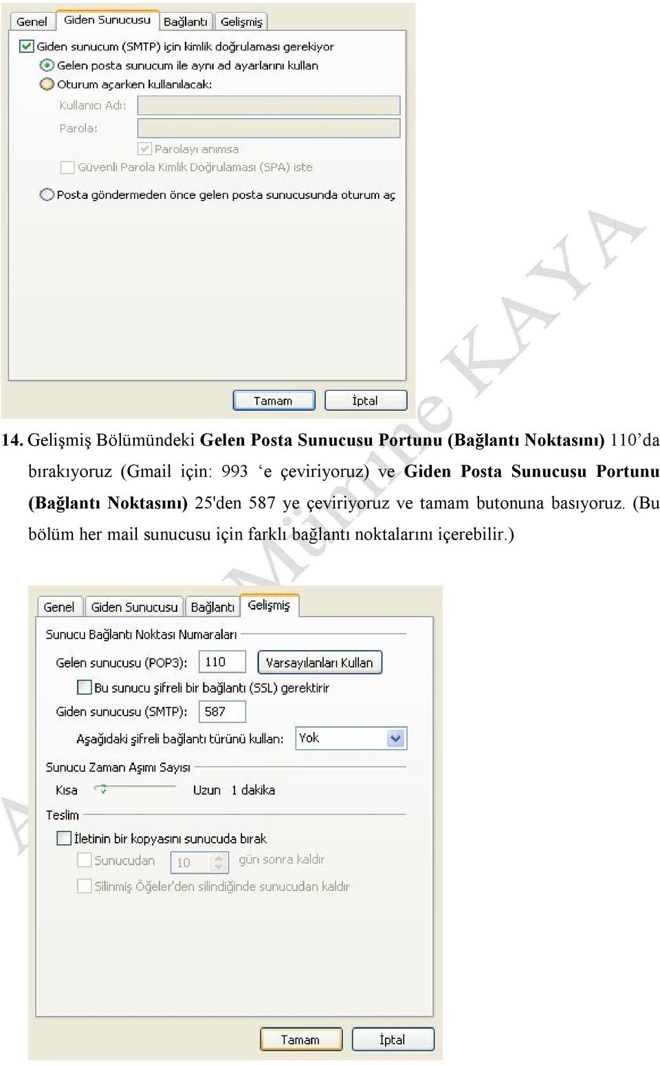 Portunu (Bağlantı Noktasını) 25'den 587 ye çeviriyoruz ve tamam butonuna