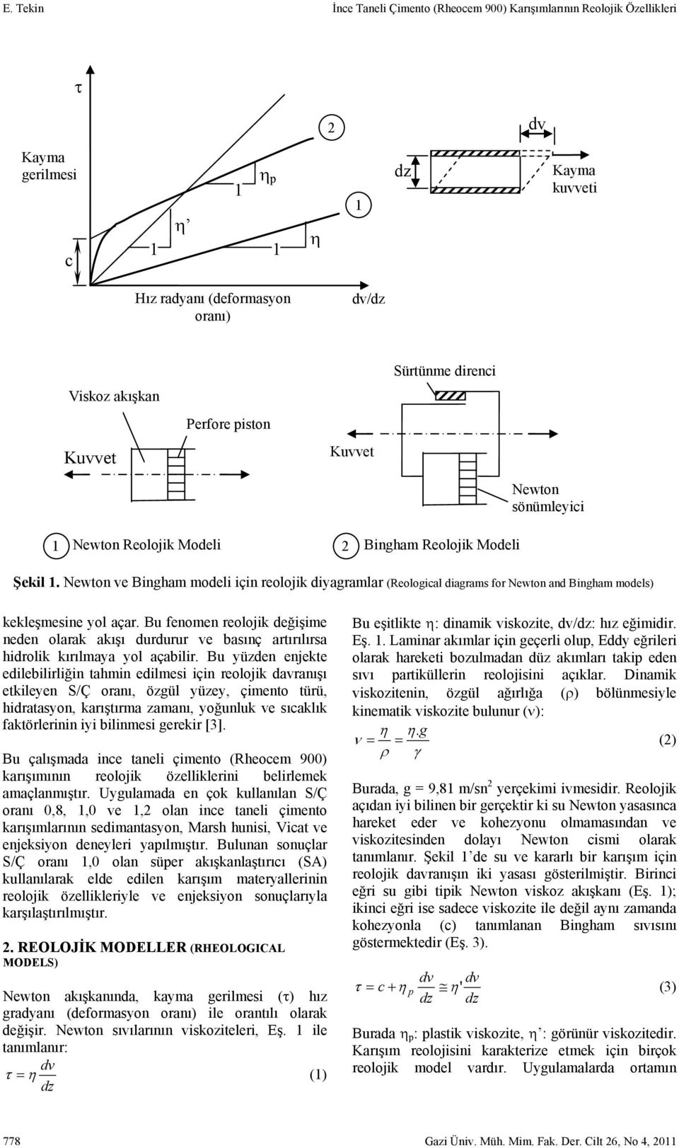 Newton ve Bingham modeli için reolojik diyagramlar (Reological diagrams for Newton and Bingham models) kekleşmesine yol açar.