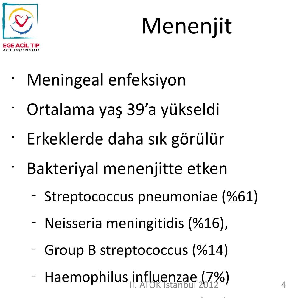 Streptococcus pneumoniae (%61) Neisseria meningitidis (%16),