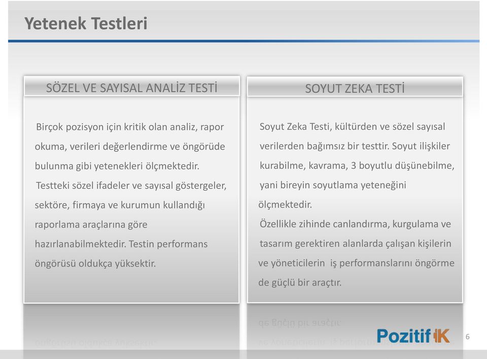 Testin performans öngörüsü oldukça yüksektir. Soyut Zeka Testi, kültürden ve sözel sayısal verilerden bağımsız bir testtir.